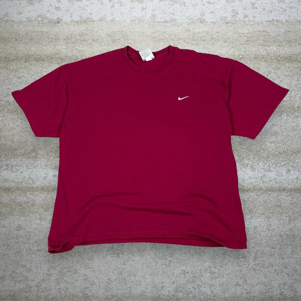 Vintage Y2K Nike Shirt Mens XL Dark Red White Swoosh Cotton Short Sleeve